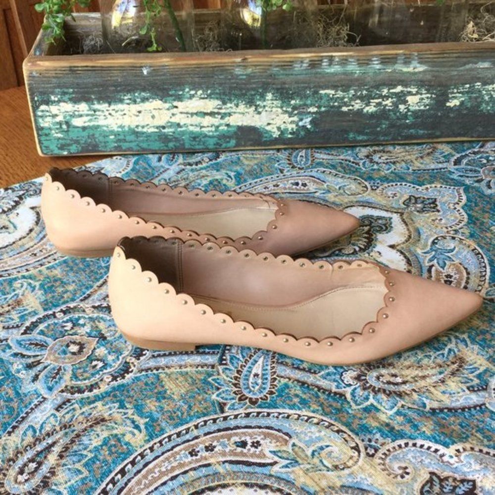 Coach Jill Leather Flats Nude Scalloped Studded Pointed Toe 6 - Picture 5 of 8